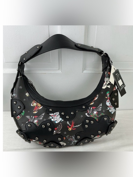 Ed Hardy Handbags - Ed Hardy Studded Tattoo Shoulder Bag Skull Tiger Rose Black Multicolor Goth NWT